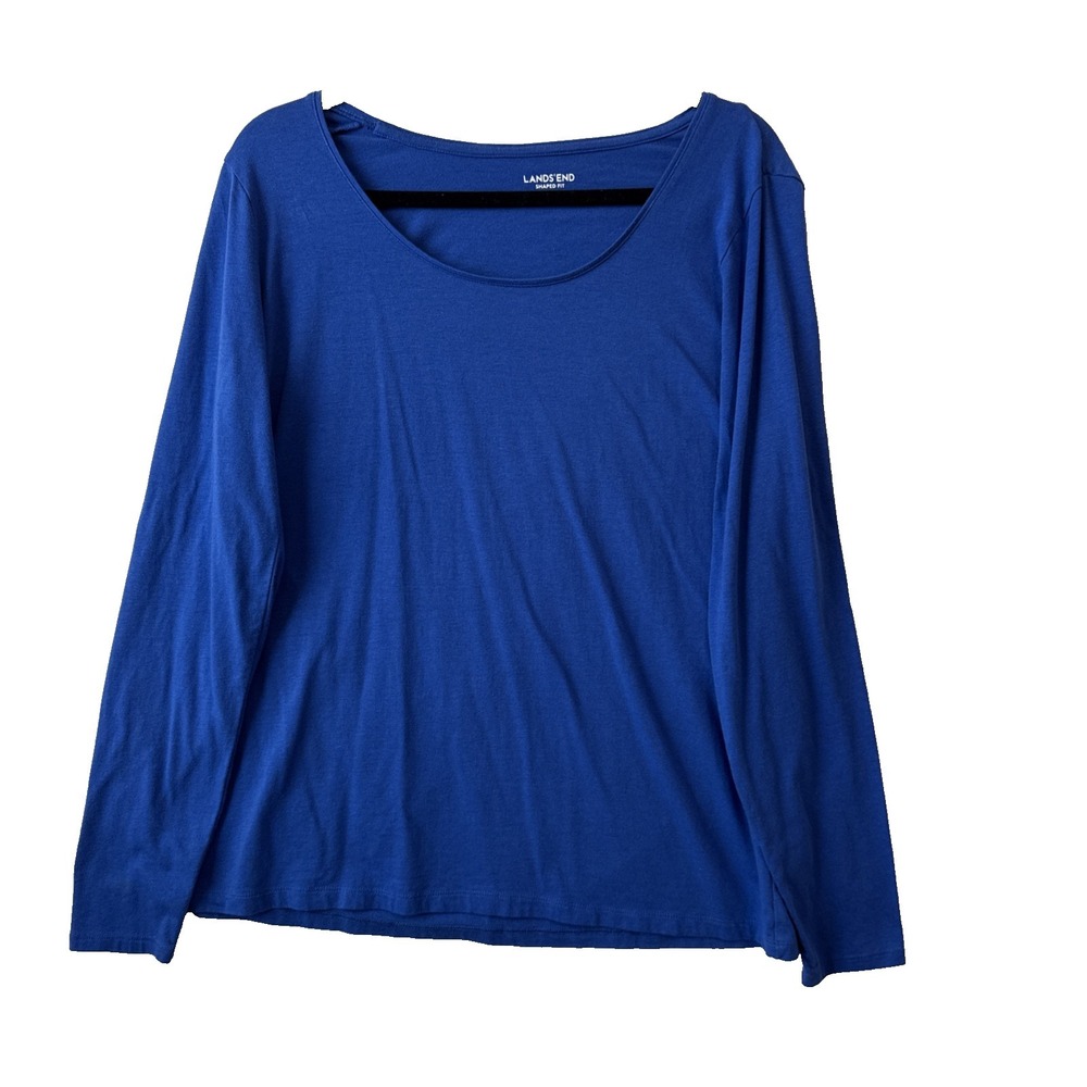 Lands' End Shaped Fit Modal Cotton Long Sleeve Blue T shirt Women's XL Staple